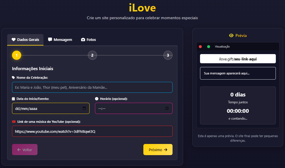 Exemplo de site criado com iLove