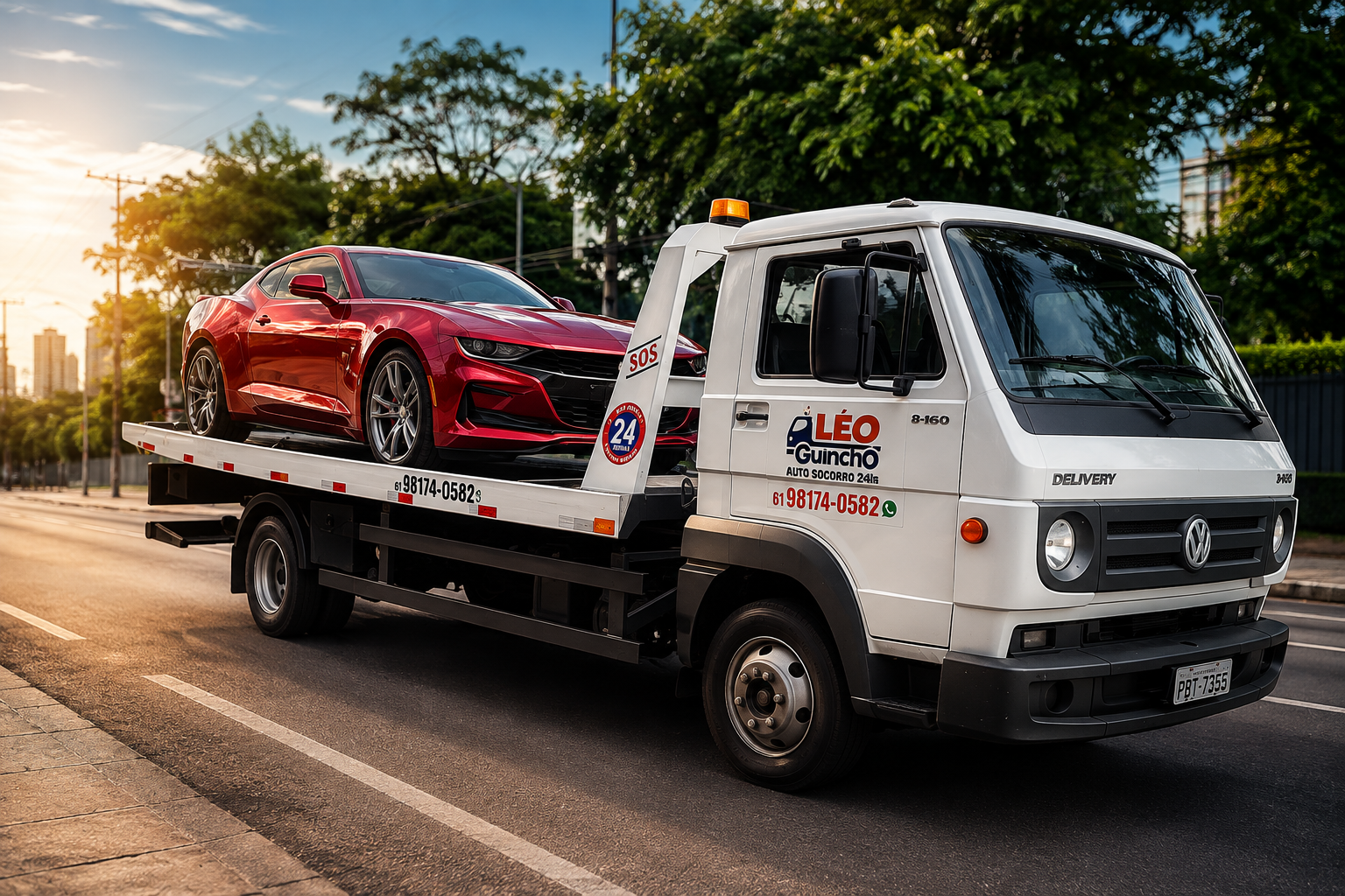 Caminhão guincho plataforma carregando um veículo em Brasília