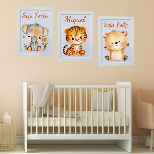 Kit 3 Quadros Safari Baby 1